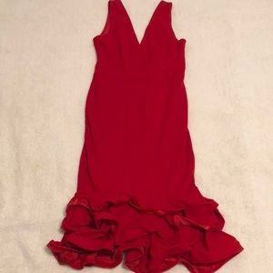 Beautiful ruffle bottom v-neck red dress